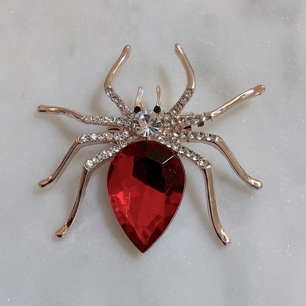 Vibrant Faux Diamond Spider Brooch